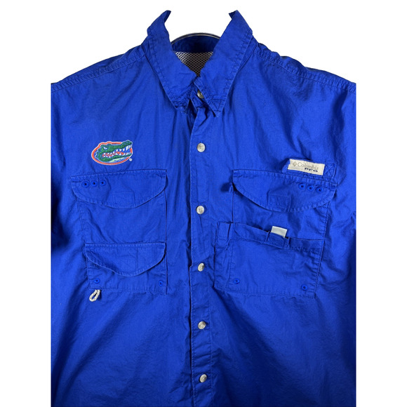 Florida Gators Columbia PFG Fishing Shirt Mens XL Large Blue Button Down Vented - Picture 1 of 11